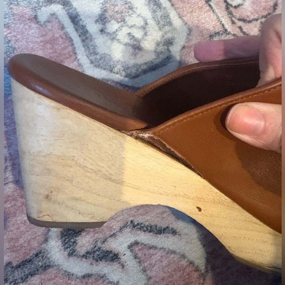 Everlane Brown Leather and Wood Wedge Mules, size 7 - Picture 9 of 12